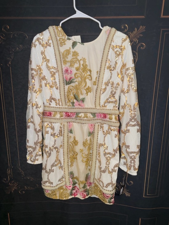 PrettyLittleThing Dresses & Skirts - PrettyLittleThing Floral Sequin Mini Dress with Gold & Pink Embroidery - NWT 12